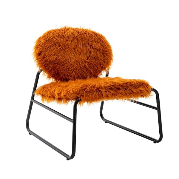 HOMEFUN Modern Industrial Orange Plush Slant Chair Industrial Accent Chair Set of 2