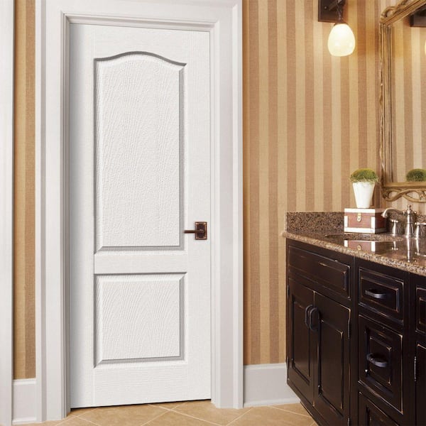 28 in. x 80 in. Camden White Painted Left-Hand Textured Solid Core Molded Composite MDF Single Prehung Interior Door