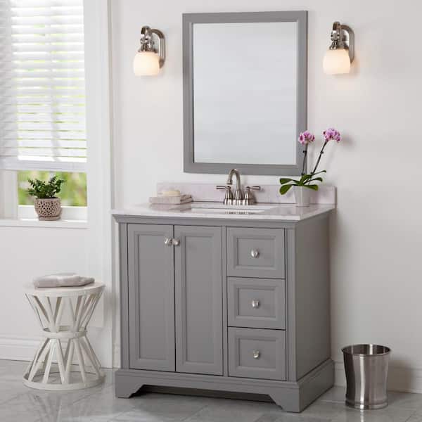 Home Decorators Collection Stratfield 37 in. W x 22 in. D x 39 in. H Single Sink  Bath Vanity in Sterling Gray with Pulsar Cultured Marble Top