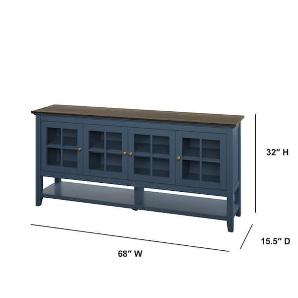 62 TV Stand, Storage Buffet Cabinet, Sideboard - Teal Blue