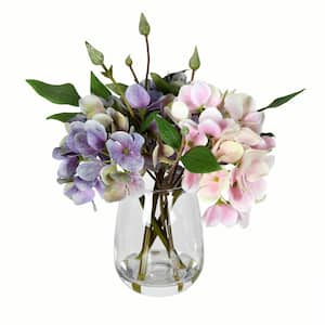 8 in. Light Pink and Purple Artificial Hydrangea Floral Arrangment in Pot