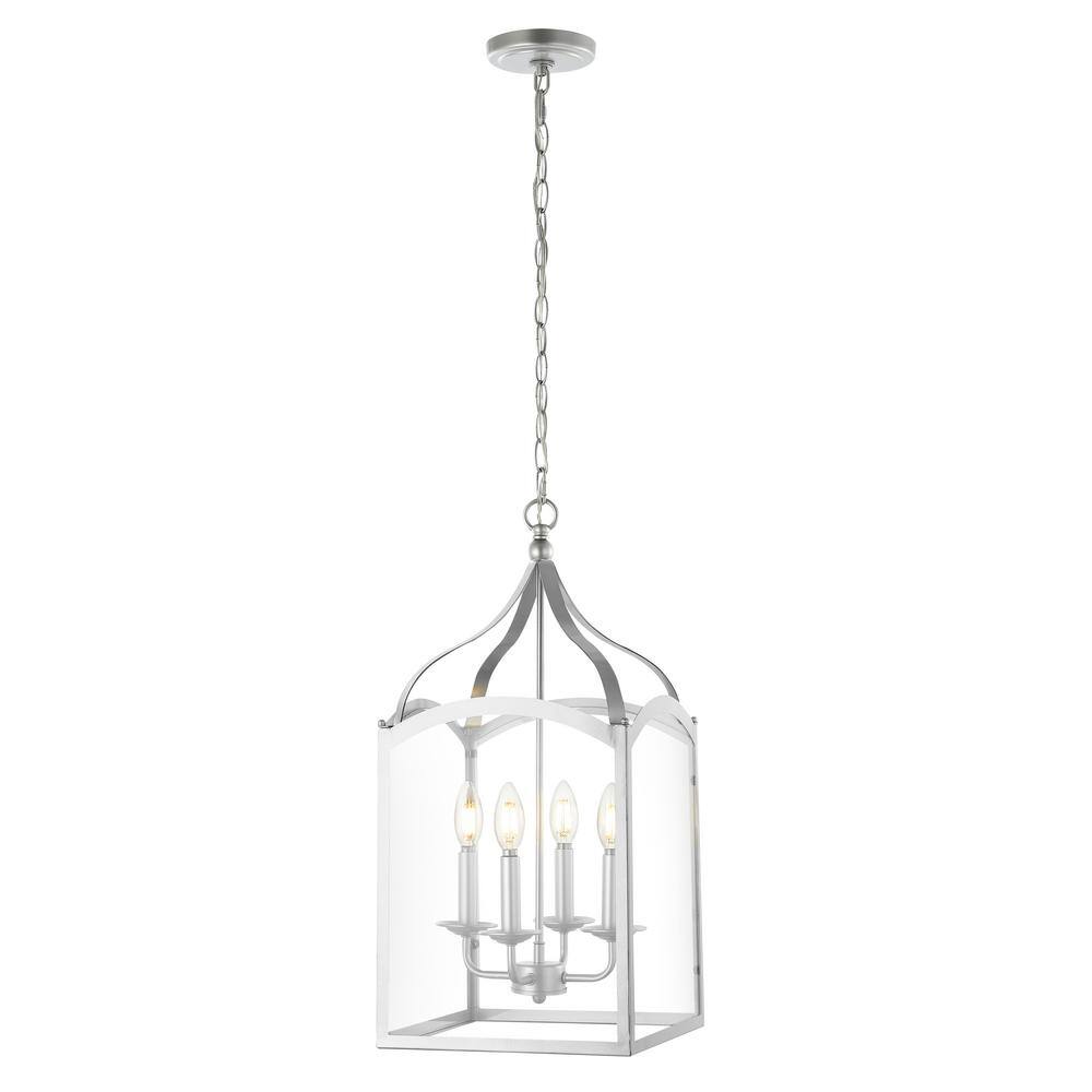Ruth 4-Light Silver Glass LED Lantern Chandelier