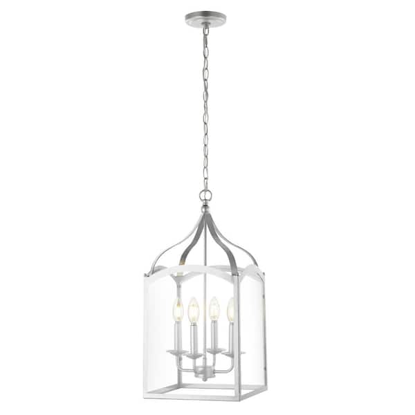 Ruth 11 in. 4-Light Silver Traditional Classic Lantern Metal/Glass Standard LED Geometric Pendant