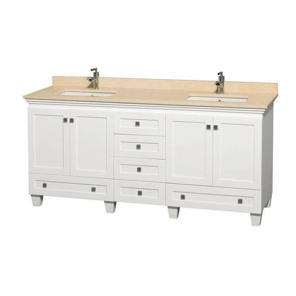 Wyndham Collection Acclaim 72 in. Double Vanity in White with Marble Vanity Top in Ivory and Square Sinks