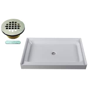 48 in. x 36 in. Single Threshold Alcove Shower Pan Base with Center Plastic Drain in Satin Nickel