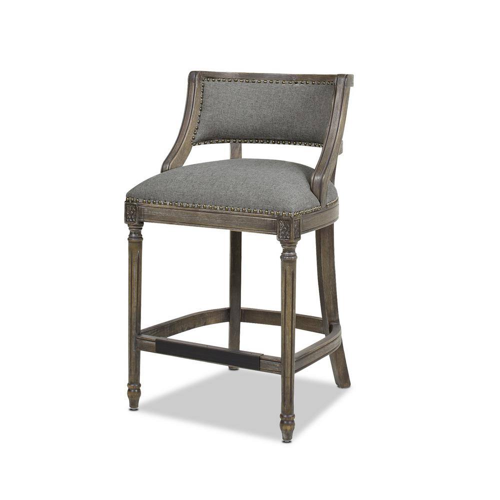 Paris 36.5'' Vintage Chic Dark Heathered Gray Linen & Wood Bar Stool