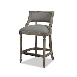 Paris 26 in. Gray Linen Farmhouse Kitchen Counter Height Bar Stool with Backrest and Wood Frame