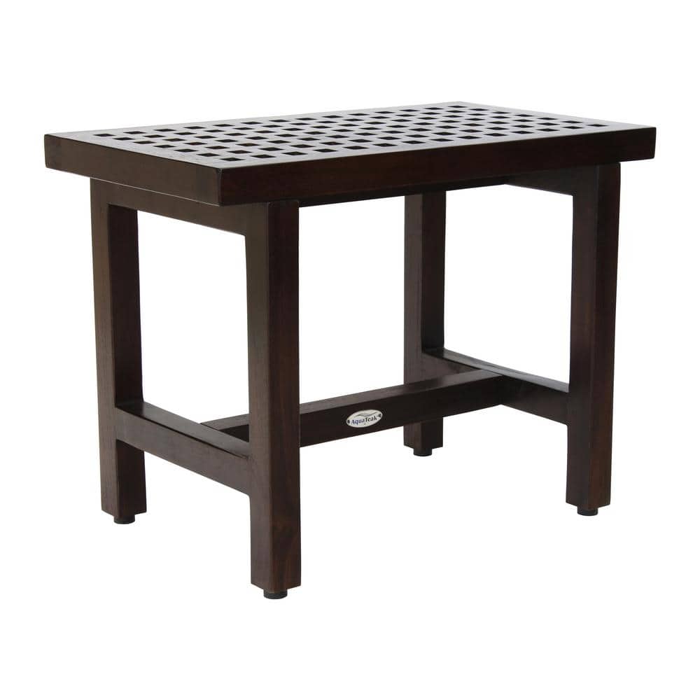 Patented 24 in. x 14 in. Grate Lotus Mocha-Shield Freestanding Teak Shower 
