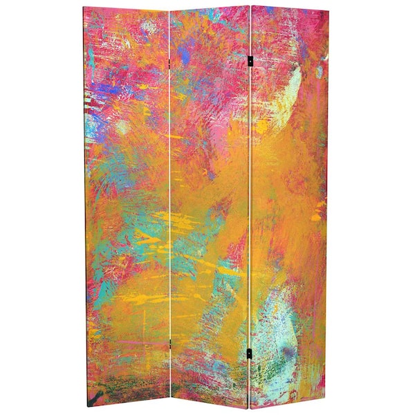 Oriental Furniture 6 ft. Multi Colored Color Wheel 3-Panel Room Divider