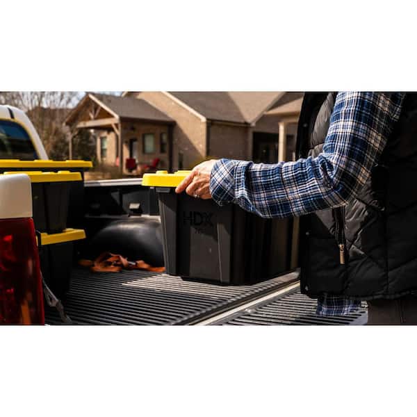 HDX 7 Gal. Tough Storage Tote in Black with Yellow Lid 999
