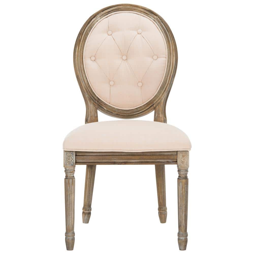 Beige Velvet Upholstered Tufted Side Chair Set with Medium Wood Frame