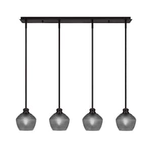 Albany 60-Watt 4-Light Espresso Linear Pendant Light with Smoke Textured Glass Shades and No Bulbs Included