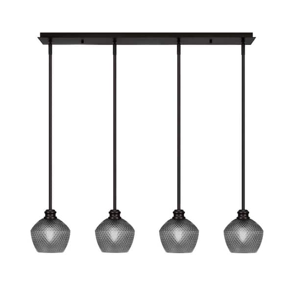 Unbranded Albany 60-Watt 4-Light Espresso Linear Pendant Light with Smoke Textured Glass Shades and No Bulbs Included