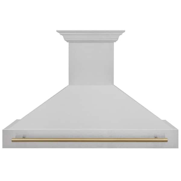 ZLINE Kitchen and Bath Autograph Edition 48 in. Ducted Vent Fingerprint Resistant Stainless Steel Range Hood with Champagne Bronze Handle