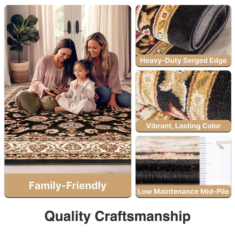 Black and Beige Rectangular Oriental Synthetic Area Rug