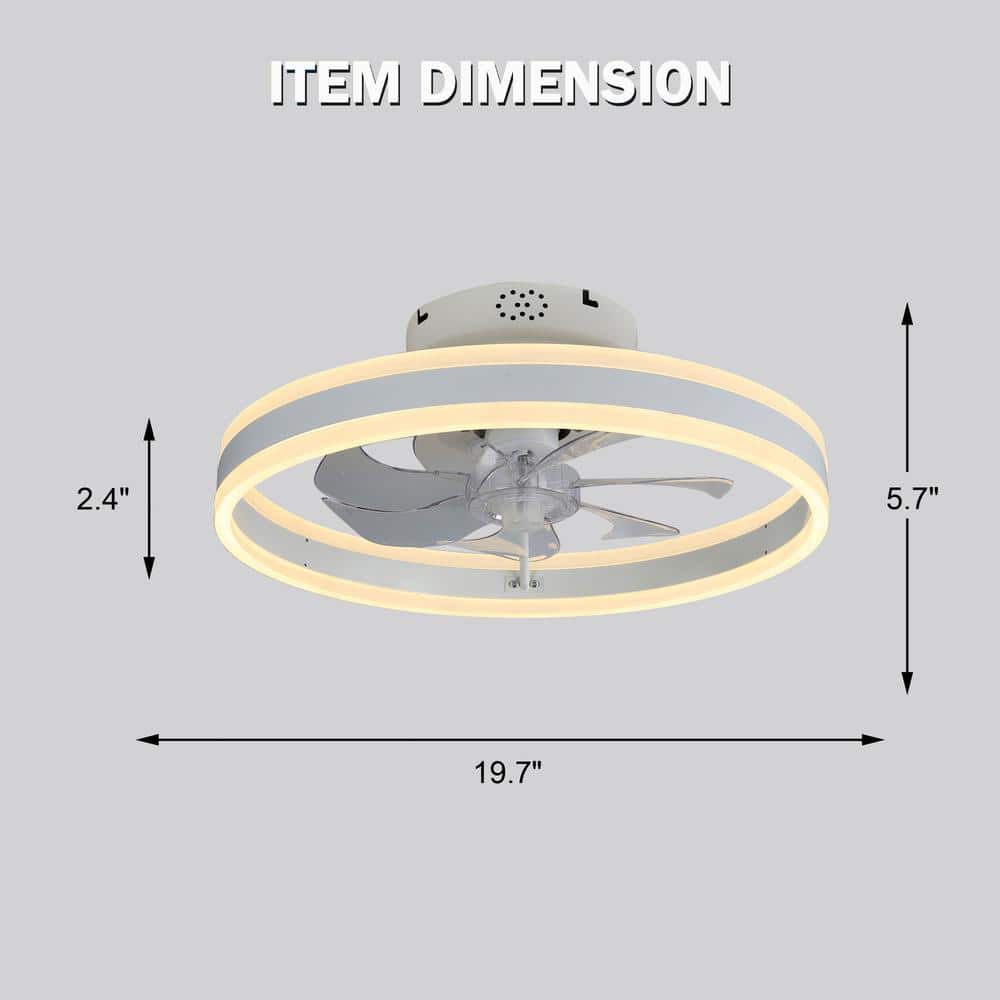 20-Inch White Clear LED Flush Mount Ceiling Fan with Remote