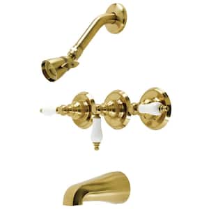 Victorian Triple Handle 1-Spray Tub and Shower Faucet 1.8 GPM with Corrosion Resistant in Brushed Brass