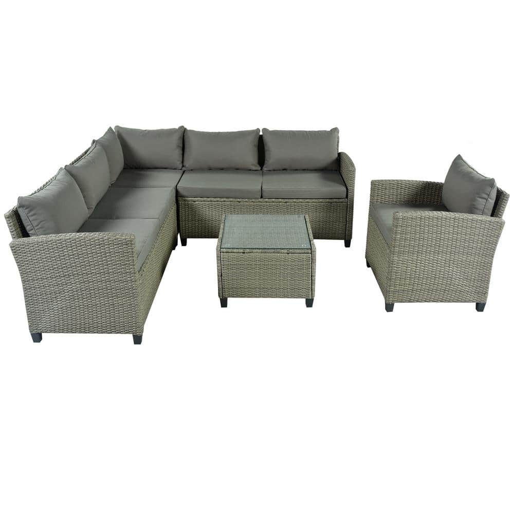 Tunearary 5Piece Gray Rattan Outdoor Conversation Set with Grey