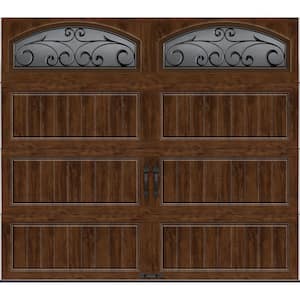 Gallery Steel Long Panel 8 ft x 7 ft Insulated 6.5 R-Value Wood Look Walnut Garage Door with Decorative Windows