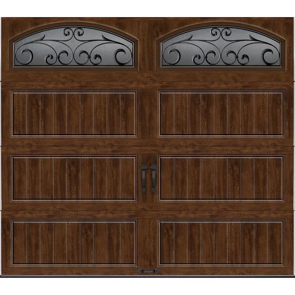 Clopay Gallery Steel Long Panel 9 ft x 7 ft Insulated 18.4 R-Value Wood Look Walnut Garage Door with Decorative Windows