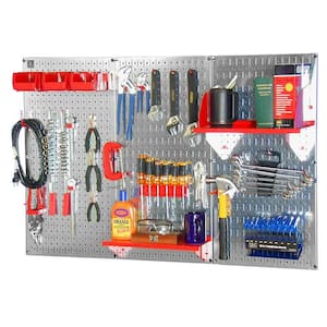 32 in. x 48 in. Metal Pegboard Standard Tool Storage Kit with Galvanized Pegboard and Red Peg Accessories