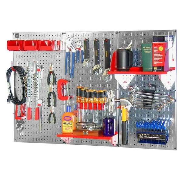 Wall Control 32 In X 48 Metal Pegboard Standard Tool Storage Kit With Galvanized And Red Peg Accessories 30wrk400gvr The Home Depot - Wall Control Pegboard Ideas
