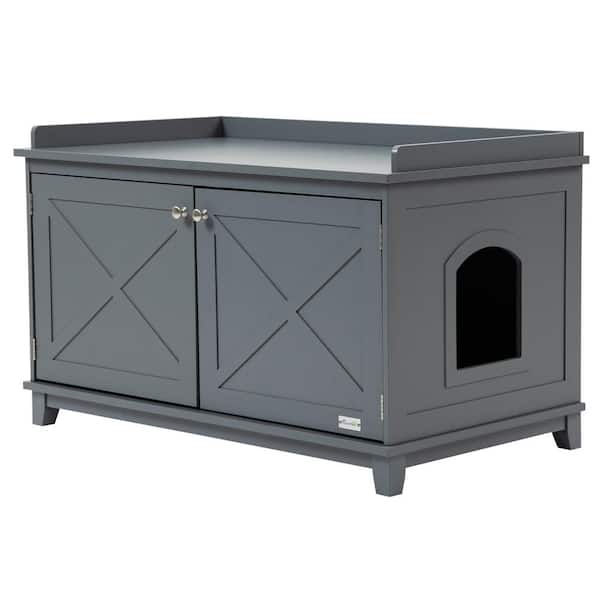 PawHut Cat Litter Box Enclosure with Spacious Top and Interior, Hidden Storage Cabinet Space