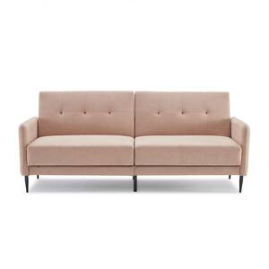 77 in. Beige Linen Sleeper Sofa Twin Size Sofa Bed Adjustable Backrest Reclining Loveseat Sofa For Living Room