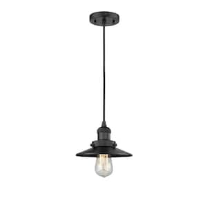 Railroad 1-Light Matte Black Cone Pendant Light with Matte Black Metal Shade