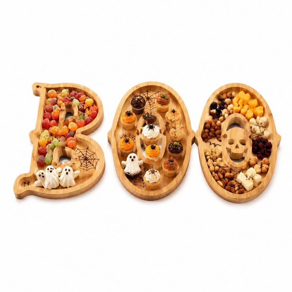 Halloween BOO 3-Piece Natural Bamboo Letter Serving Board Set with Ghost, Bat and Spider Web Design price history on PriceWatchPro