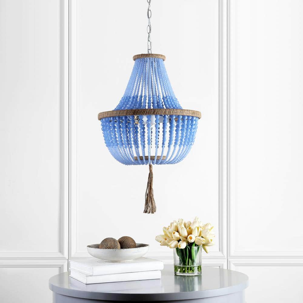 Contemporary Kristi 3-Light 16.5" Blue Beaded Pendant