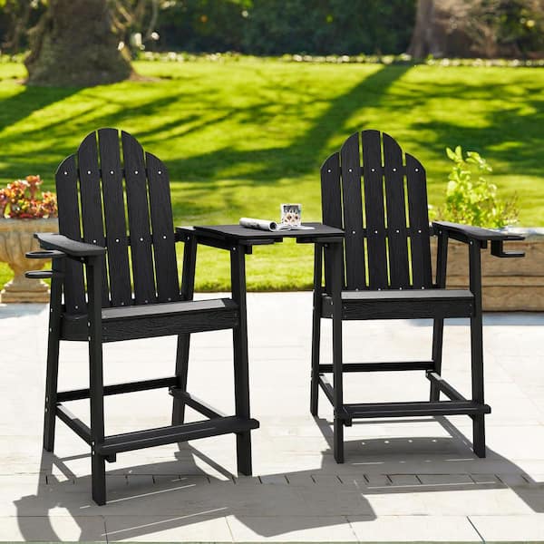 OrangeOne Black Bar Height Adirondack Chairs Outdoor Bar Height Stool and Chair for Balcony Set of 2
