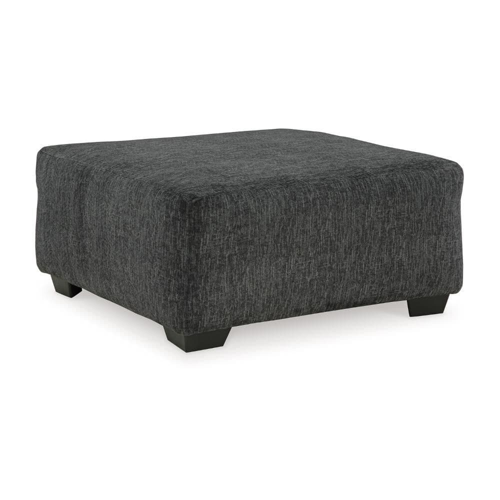 Accent Ottoman, Gray, Beige Abstract Paint, Solid Oak Base