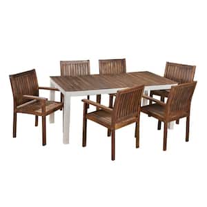 Bodum Dark Brown and White 7-Piece Wood Outdoor Dining Set