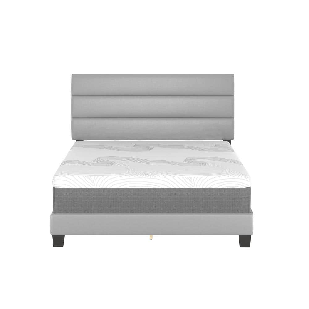 Piedmont Upholstered Faux Leather Tri Panel Channel Headboard Platform Bed 