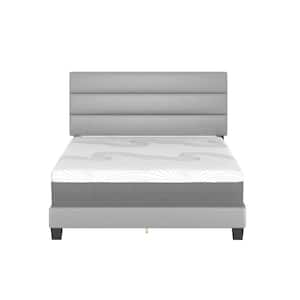 Piedmont Upholstered Faux Leather Tri Panel Channel Headboard Platform Bed Frame, Full, Gray