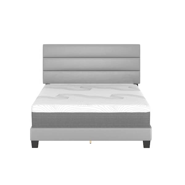 Boyd Sleep Piedmont Upholstered Faux Leather Tri Panel Channel Headboard Platform Bed Frame, Full, Gray