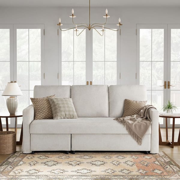 Mia 83.9 in. Ivory Woven Polyester King Size Sofa Bed