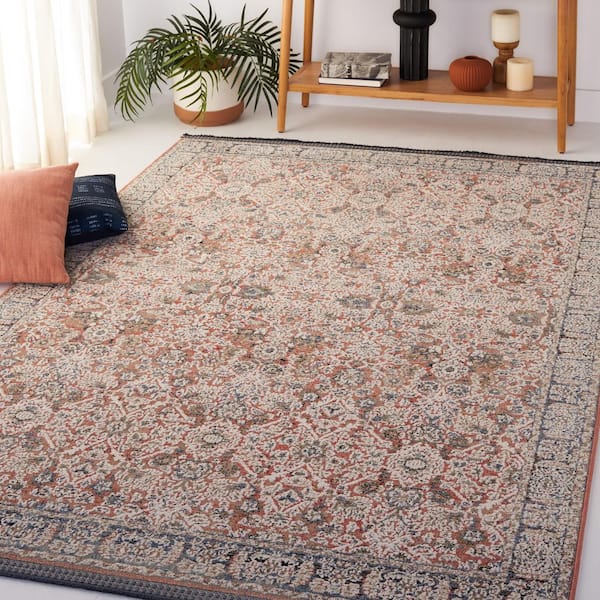 Vivaldi 5 ft. x 8 ft. Navy/Rust Distressed Border Area Rug