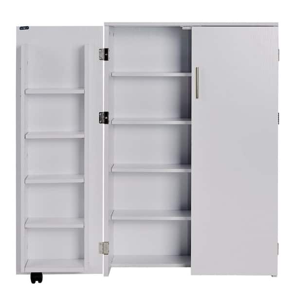 35.5" White 35.5 in. Accent Cabinet Office Storage Cabinet Small Kitchen Pantry Storage Cabinet with 2 Doors and Wheels