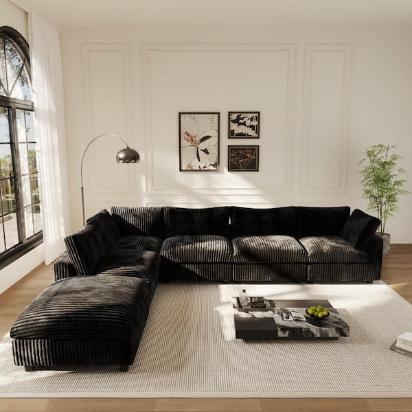 Unbranded 157.48 in. Square Arm Velvet Plush Modular Living Room Free Combination Sofa with Ottoman in Black For Large Space