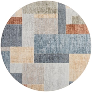 Astra Machine Washable Multicolor 5 ft. x 5 ft. Paneled Contemporary Round Area Rug