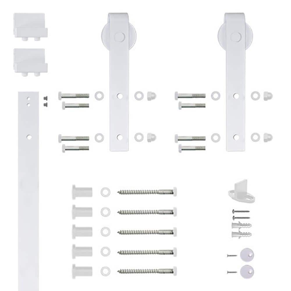 96 in. White Hook Strap Rolling Door Hardware Kit for Wood Door