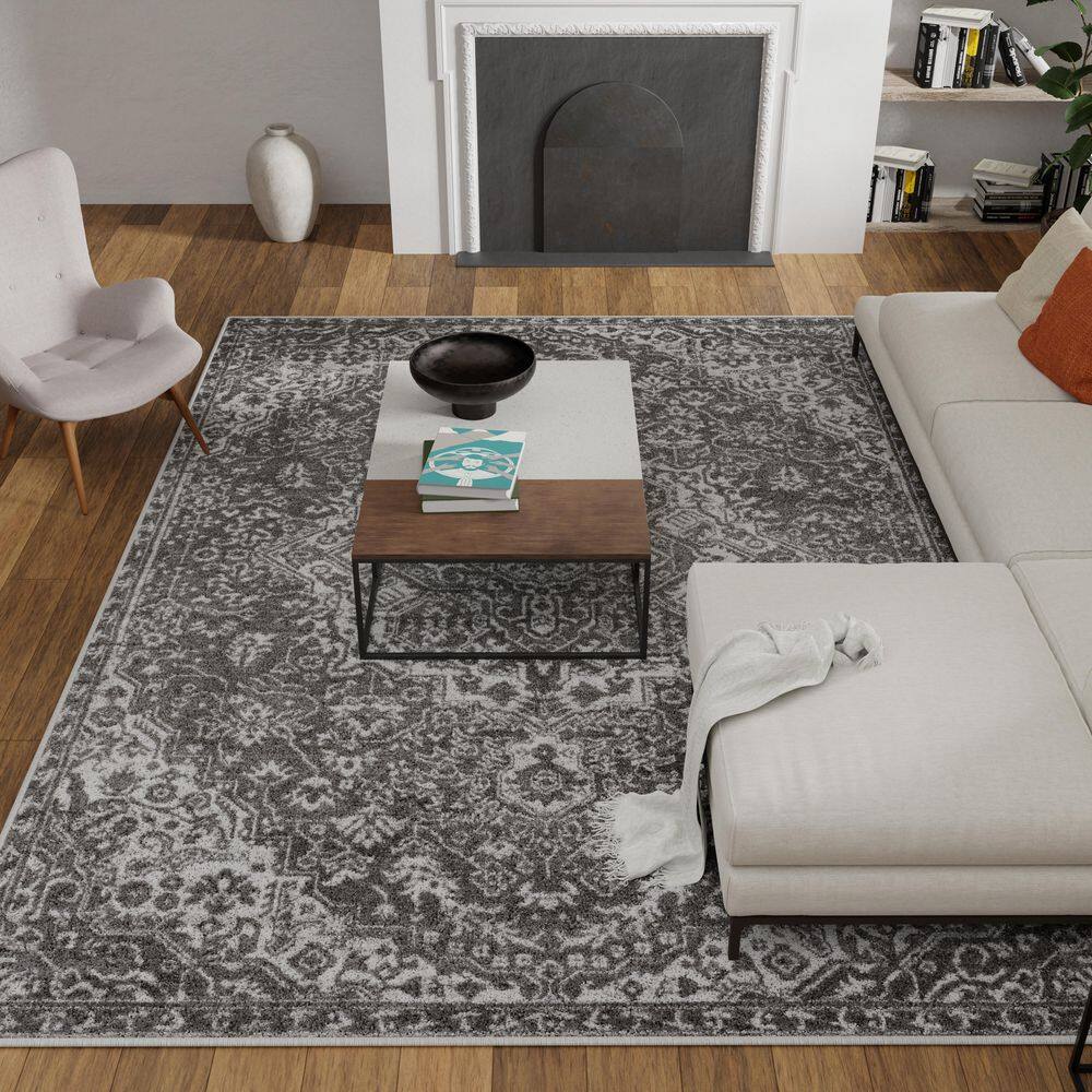 Gray 9' x 12' Synthetic Stain-Resistant Rectangular Area Rug