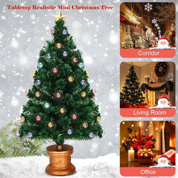 Remote Control Christmas Tree FIBER OPTIC with Red & Gold Ornaments 19" 