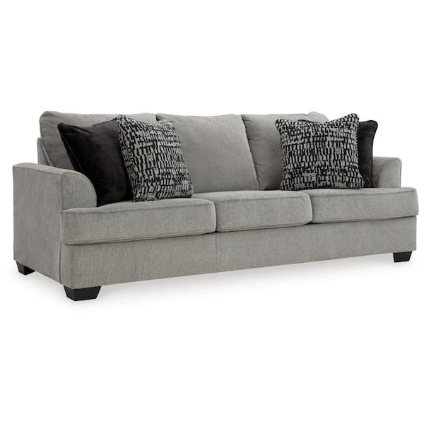 Benjara 93 in. Flared Arms Polyester Rectangle 4-Accent Pillows Sofa in Gray, Black and White (1-Piece)