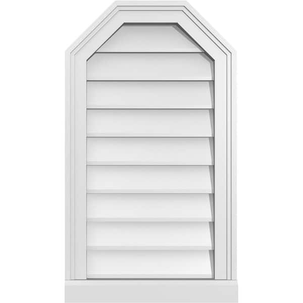 Ekena Millwork 16 in. x 28 in. Octagonal Top Surface Mount PVC Gable Vent: Decorative with Brickmould Sill Frame