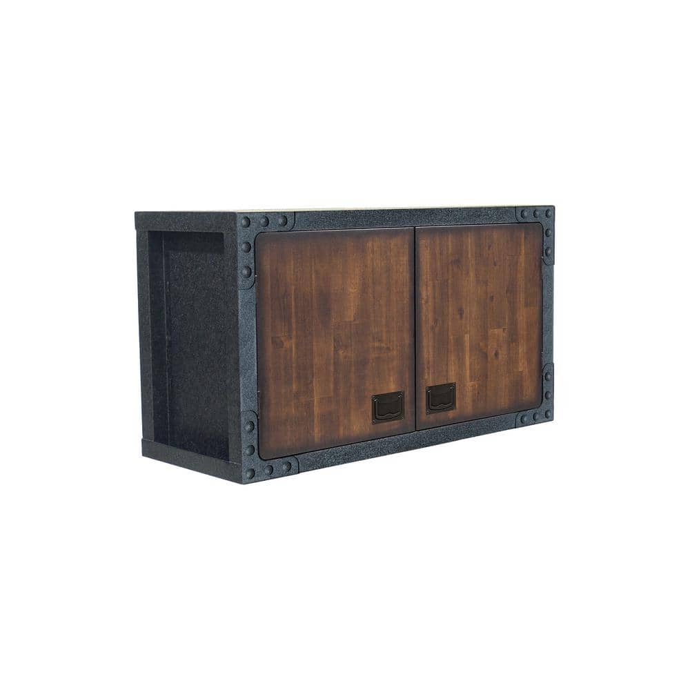 37 in. W x 21 in. D Industrial Black Metal with Wood Wall Cabinet