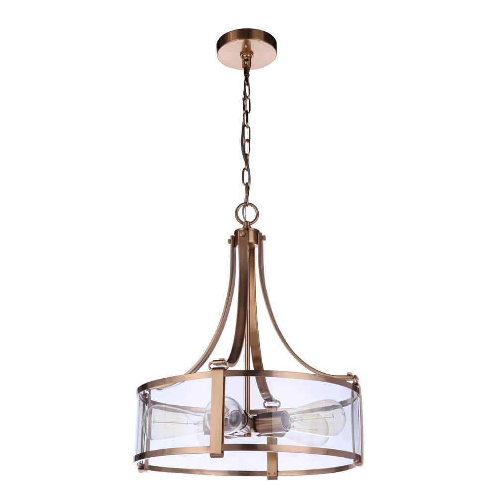 Elliot Satin Brass 5-Light Clear Glass Drum Pendant