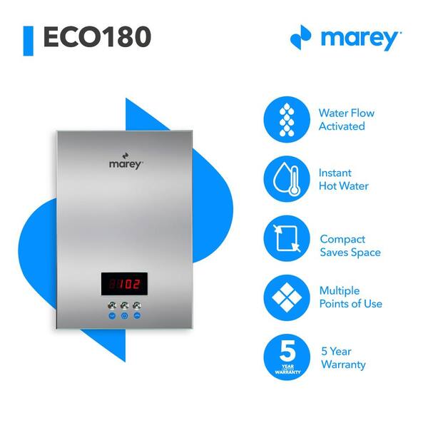 MAREY - 18 kW, 4.4 GPM ETL Certified 220-Volt Self-Modulating Residential Multiple Points of Use Tankless Electric Water Heater